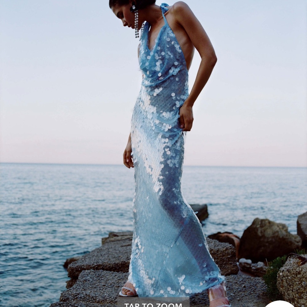 WORN ONCE Rat and Boa - Anais Dress - Stunning Blue Sequin Halter Dress